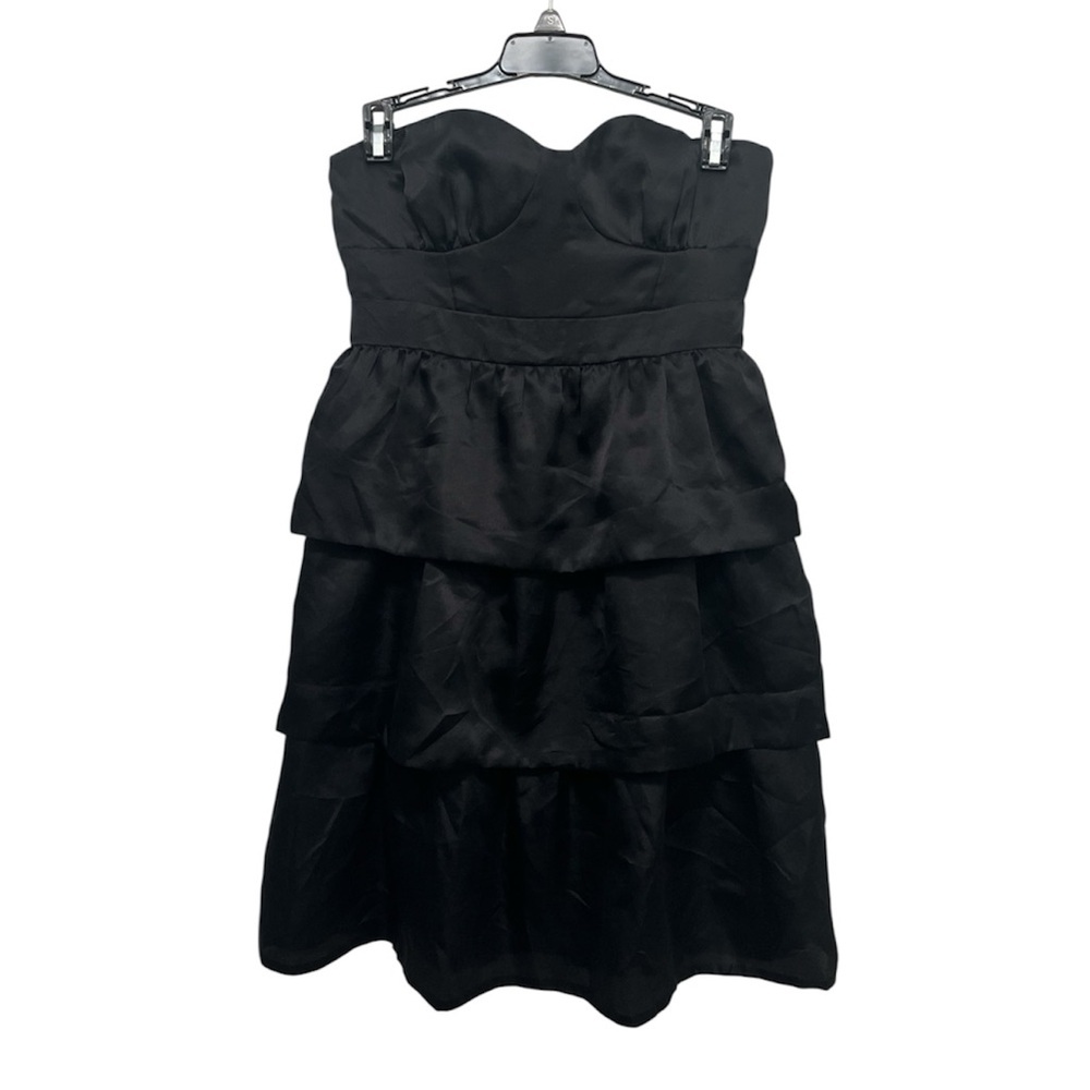 J CREW 100% Silk Tiered Black Strapless Mini Dress Size 2